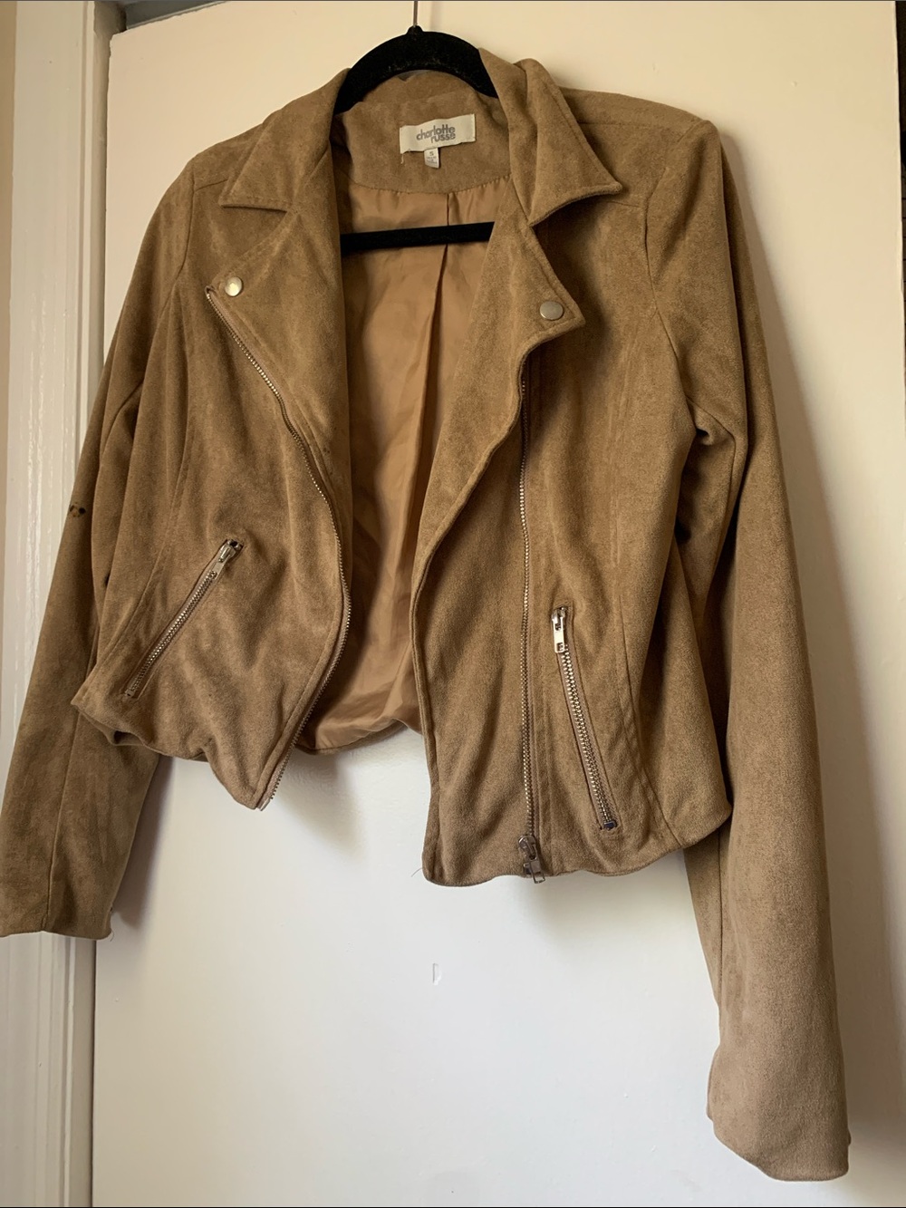 Charlotte Russe Camel Suede Moto Jacket